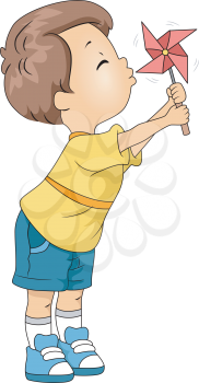 Illustration of a Kid Playing with a Pinwheel