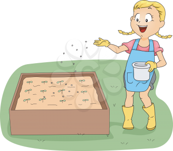 Illustration of a Girl Fertilizing Plants
