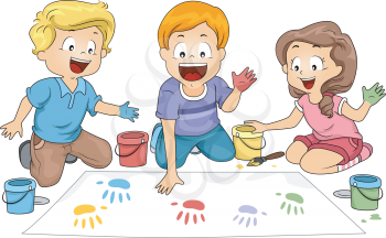 Illustration of Kids Leaving Hand Prints on a Board