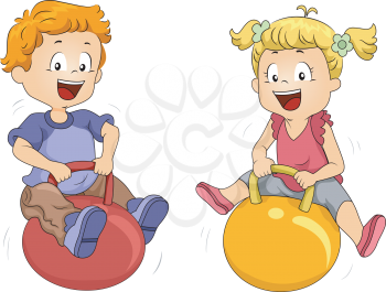 Illustration of Kids Playing with Bouncing Balls