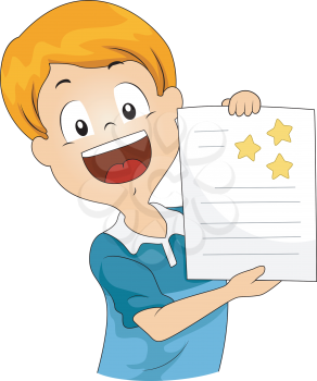 Illustration of a Kid Showing His Star Stickers