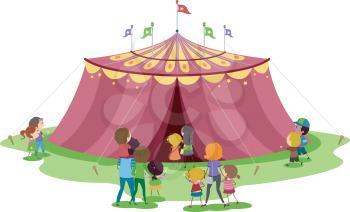 Illustration of Families About to Go Inside a Circus Tent