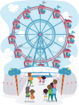 Illustration of a Family Going to Ride in a Ferris Wheel