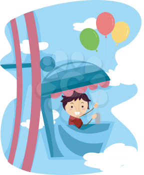 Illustration of  a Kid Riding a Ferris Wheel