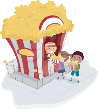 Illustration of Kids Buying Popcorn