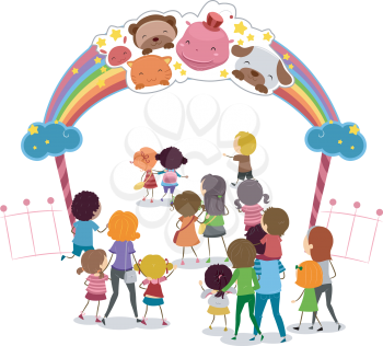 Illustration of Families Entering a Theme Park