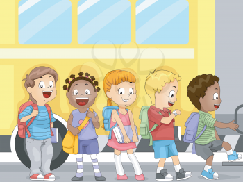 Illustration of Kids Waiting to Get in the Bus