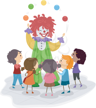 Illustration of Kids Watching a Clown Perform