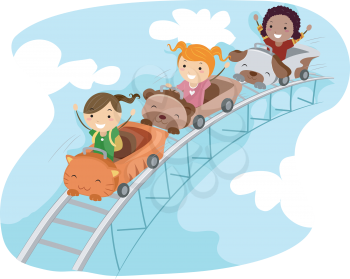 Illustration of Kids Riding a Rollercoaster
