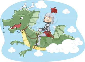 Illustration of a Kid Riding a Dragon