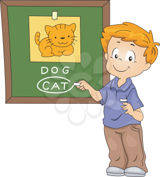 Illustration of a Kid Identifying the Animal on the Board