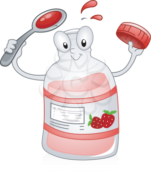 Illustration of a Syrup Bottle Holding a Spoon