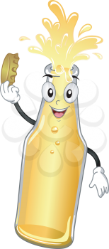 Mascot Illustration Featuring an Open Bottle of Beer