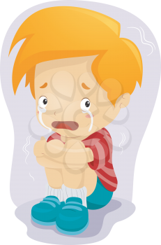 Illustration of a Kid Crying in Fear