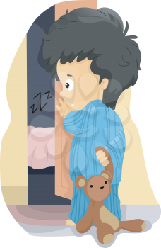 Illustration of a Kid Wanting to Sleep with His Parents