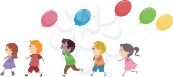Illustration of Kids Holding Balloons