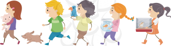 Illustration of Kids Carrying Pets
