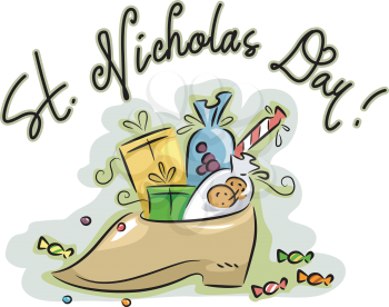Illustration of a Shoe Loaded with Presents
