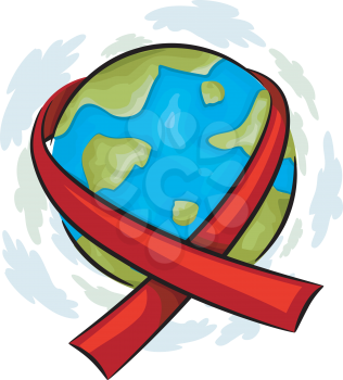 Illustration of a Globe Wrapped with an AIDS Awareness Ribbon