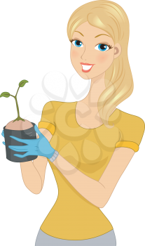 Illustration of a Woman Holding a Seedling