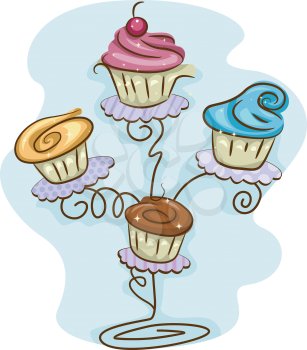 Illustration of a Cupcake Stand Filled with Cupcakes