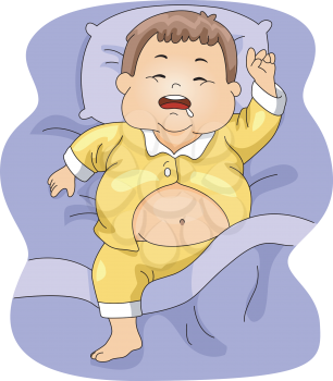 Illustration of an Overweight Boy Sleeping
