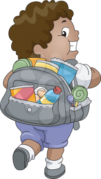 Illustration of an Overweight Boy Carrying a Bag Full of Snacks