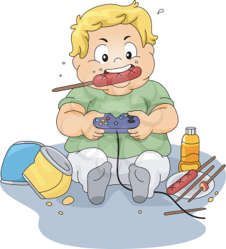 Illustration of an Overweight Boy Playing Video Games