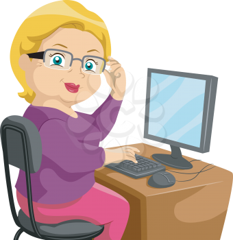 Illustration Featuring an Elderly Woman Using a Computer