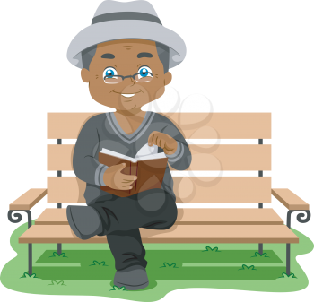 Illustration Featuring an Elderly Man Reading a Book