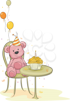Illustration of a Toy Bear Celebrating its Birthday