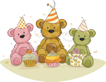 Illustration of Toy Bears Celebrating Their Birthdays