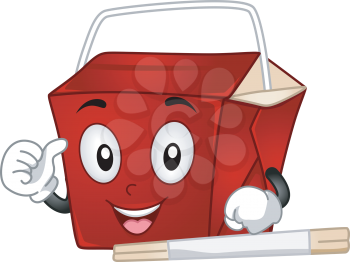 Mascot Illustration Featuring a Chinese Take Out Box