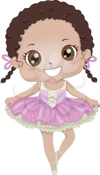 Illustration of a Young African-American Ballerina Wearing a Tutu