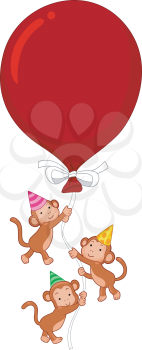 Illustration of Monkeys Holding on to a Large Balloon