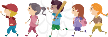 Illustration of Kids Off to Play Baseball
