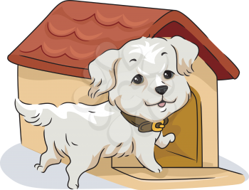Illustration of a Golden Retriever and His Dog House