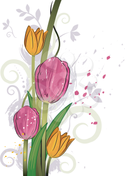 Illustration Featuring Colorful Tulips