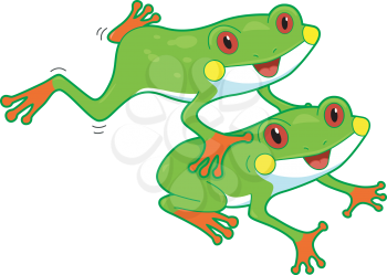 Illustration of a Pair of Rainforest Frogs in Mid-motion