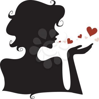 Silhouette of a Girl Blowing Hearts Away
