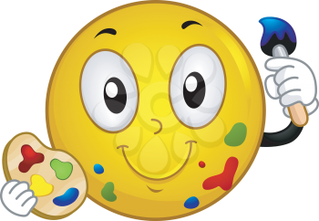 Illustration of a Smiley Holding a Paintbrush and a Palette