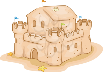 Illustration of a Sand Castle by the Beach