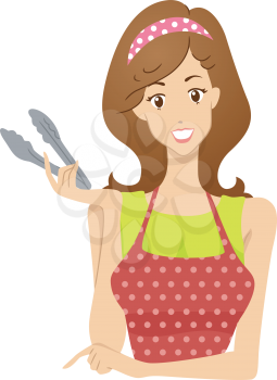 Header Illustration Featuring a Woman Holding a Pair of Tongs