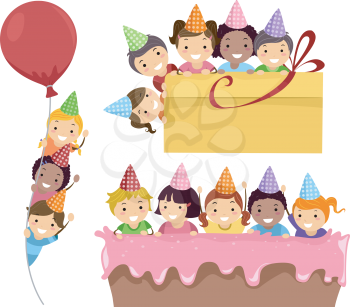Illustration Featuring Kids Having a Birthday Party on Party Borders