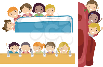 Illustration Featuring School Children Beaming Happily on Education Borders