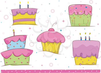 Border Illustration Featuring Birthday Cakes