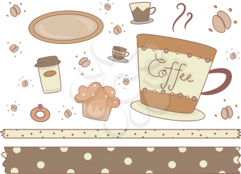 Border Illustration Featuring Coffee Shop - Related Items