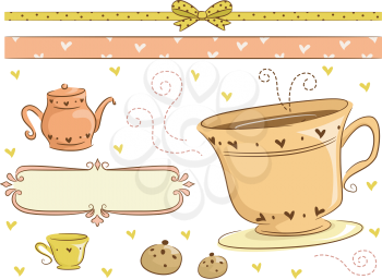 Border Illustration Featuring Tea Time Related Items