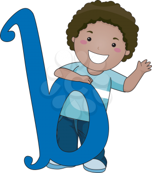 Illustration of a Kid Standing Behind a Letter B