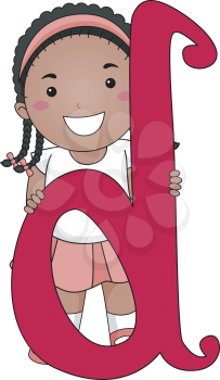 Illustration of a Kid Standing Behind a Letter D
